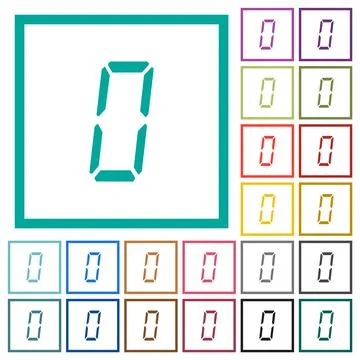 Digital number zero of seven segment type flat color icons with quadrant fram Illustrazione stock