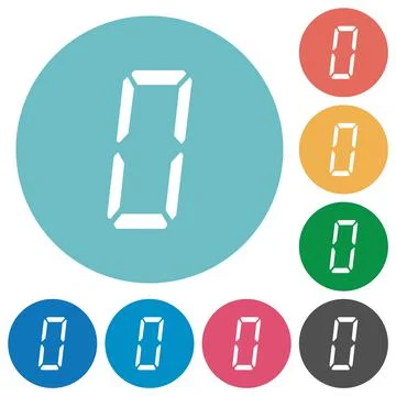 Digital number zero of seven segment type flat round icons Stock Illustration