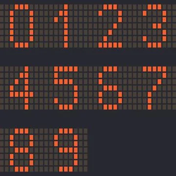 Digital Numbers 0-9, Led orange color and a dark background, Vector illustr.. Stock Illustration