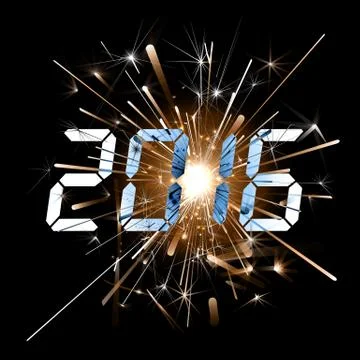 Digital numbers 2016 year time on a colorful firework background Illustrazione stock