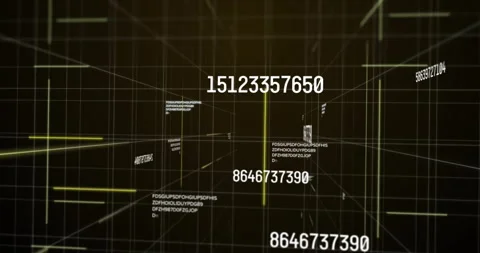 Digital numbers and text floating in 3D space, data processing animation Stock Footage 304256488