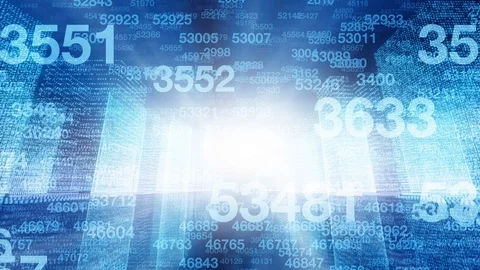 Digital numbers data on artistic cityscape background Stock Footage 122879296