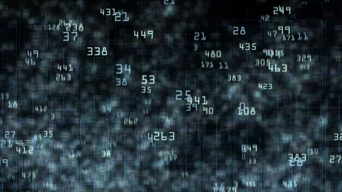 Digital Numbers Falling Through Cloudy Data Stream Background 스톡 동영상 342590440