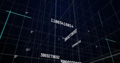 Digital numbers floating in virtual space, representing data and technology Stock Photos