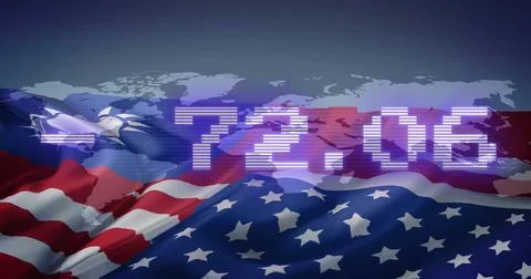 Digital numbers image over flags of Taiwan and USA with world map background Stock Illustration