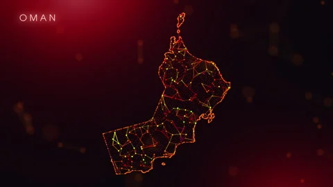 Digital Oman Map Motion Reveal With Abstract Red And Orange Plexus Network .. Stock Footage 331417273