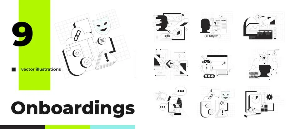 Digital onboarding workflow and UI outline illustrations bundle Illustrazione stock
