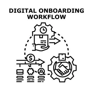 Digital onboarding workflow presenting business process steps Stock Illustration