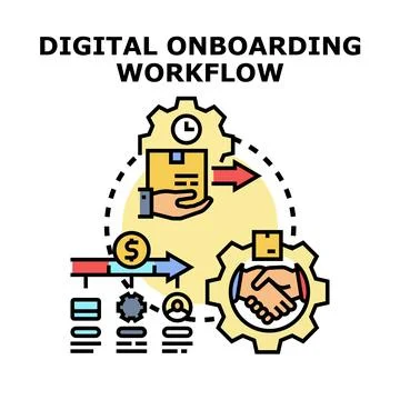 Digital onboarding workflow presenting business process steps Stock Illustration