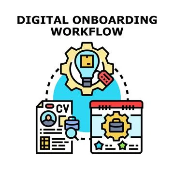 Digital onboarding workflow process for new employee Stock Illustration