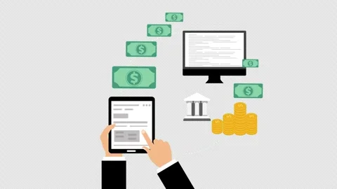 Digital Online Banking and Electronic Money Transfer Payment System Illustration Stock Footage 339781526