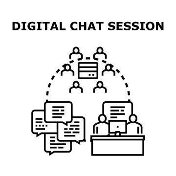 Digital online chat session with global participants collaborating Stock Illustration