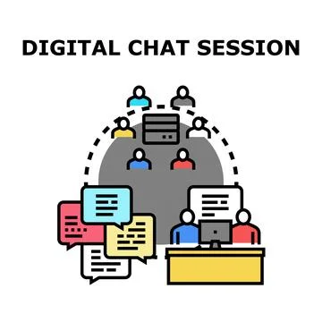 Digital online chat session with global participants collaborating Stock Illustration