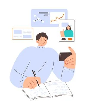 Digital online education application student learning studying Stockillustratie