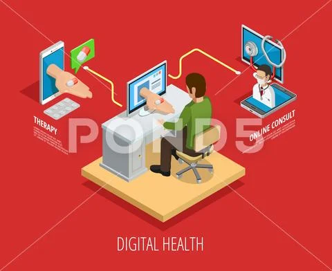Digital Online Medical Care Isometric Template Stock Illustration