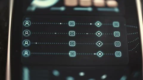 Digital operations interface combines a progress chart, descending coin Stock Photos