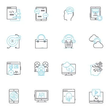 Digital optimization linear icons set. Algorithm, Analytics, Automation Stock Illustration