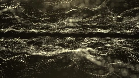 Digital orange and gold particles move against an abstract futuristic Stock Footage 325990832