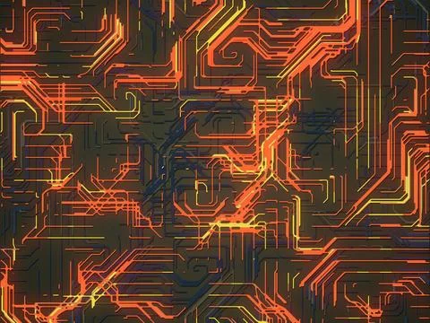 Digital orange and yellow colored lines abstract background. 3d rendering Stock Illustration