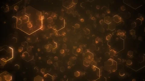 Digital Orange hexagon technology background glowing honeycomb shapes, depth, Stock Footage 334101941