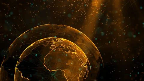 Digital orange planet of Earth, 3D animation Stock Illustration