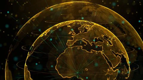 Digital orange planet of Earth, 3D animation Stock Illustration