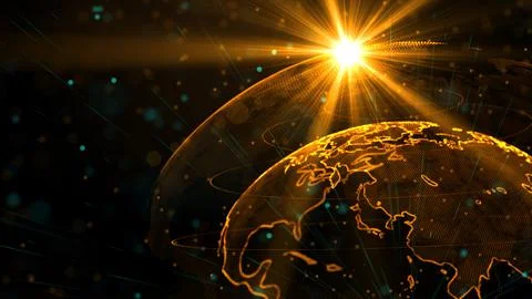 Digital orange planet of Earth, 3D animation Stock Illustration