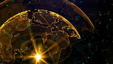 Digital orange planet of Earth, 3D animation Stock Illustration