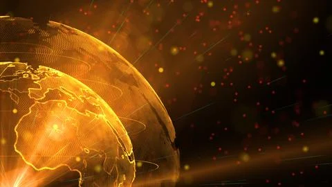 Digital orange planet of Earth, 3D animation Stock Illustration