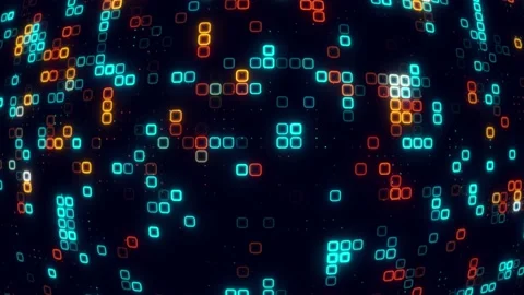 Digital Orange sky blue cube pattern grid Dancing round cube Orange color n.. Stock Footage 225664882