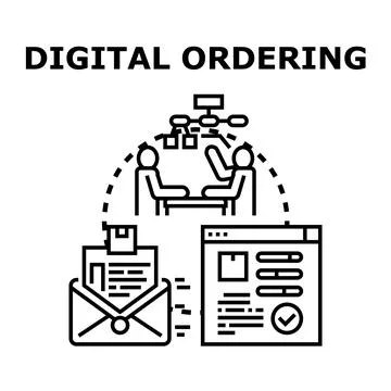Digital ordering process implementing online e commerce system 스톡 일러스트