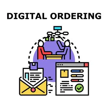 Digital ordering process implementing online e commerce system Stock Illustration