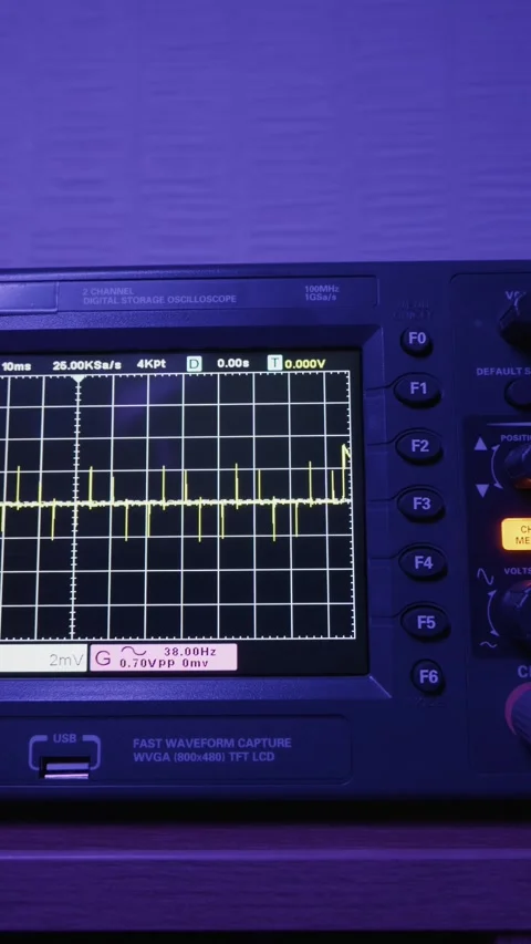 Digital Oscilloscope Analyzing Changing Electrical Signal Waveform On Screen Stock Footage 330252468