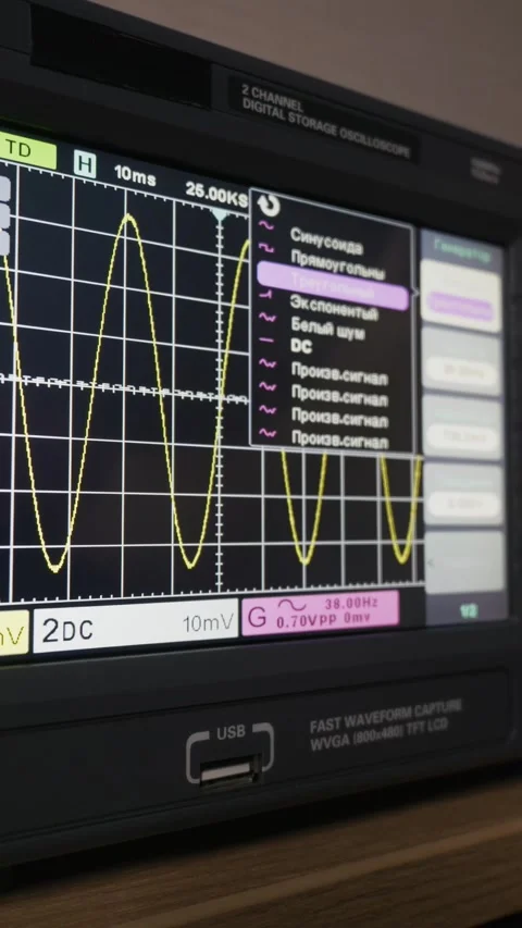 Digital Oscilloscope Analyzing Various Electronic Signal Waveforms Stock Footage 329558937