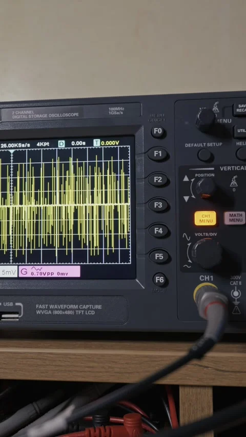 Digital Oscilloscope Displaying Complex Electrical Signal Waveform In Lab Stock Footage 330274964