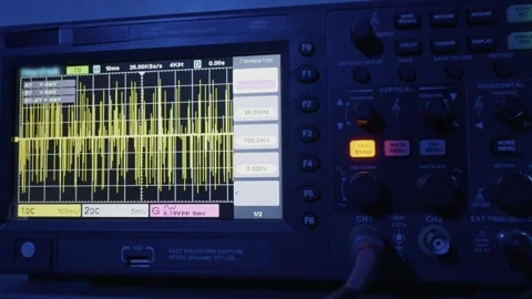 Digital Oscilloscope Measures Electrical Signal and White Noise Waveform Stock Footage 327611482