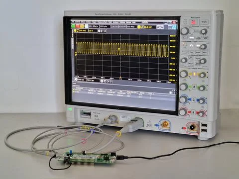 Digital oscilloscope for signal analysis in electronics Stock Photos