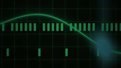 Digital Oscilloscope Waveform Analysis with Pulsing Data Stream Visualization Stock Footage 341805194