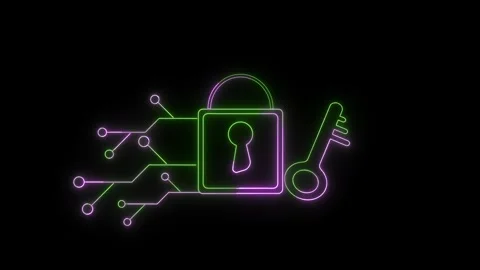 Digital padlock and key integrated with circuit board pattern glowing anima.. Stock Footage 334218368