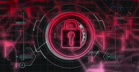 Digital padlock and security system image over futuristic interface Stock Illustration