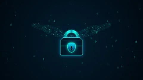 Digital padlock with blockchain links rotating on dark background cybersecu.. Video stock 346274843