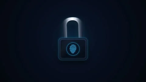 Digital padlock with fingerprint scanner unlocking in dark space. 4K Video stock 343265445