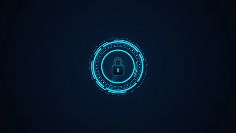 Digital padlock hud animation for cybersecurity and data protection. 4K Video stock 343265464