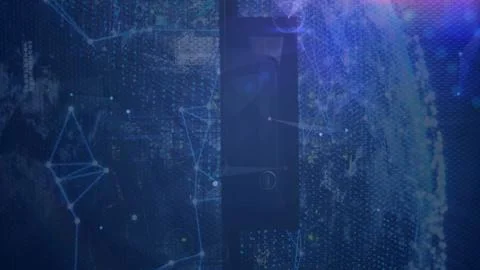 Digital padlock icon is being shown in flat design over hexagonal grid with Stock Illustration