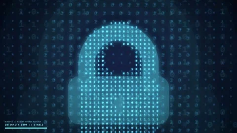 Digital padlock icon with binary code and data wave patterns for cybersecurity Video stock 341825908