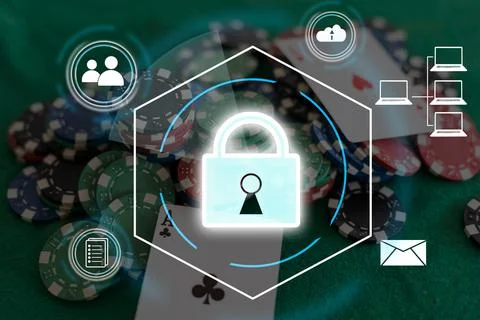 Digital padlock icon, cyber security network and data protection technology on Foto stock