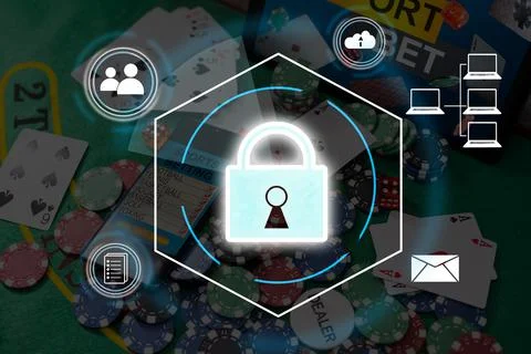 Digital padlock icon, cyber security network and data protection technology on 写真素材