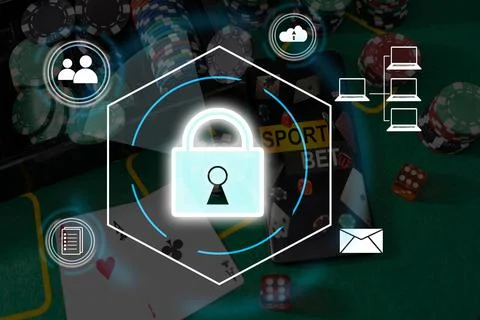 Digital padlock icon, cyber security network and data protection technology on Foto stock