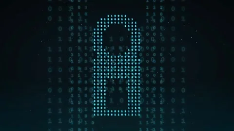 Digital Padlock Icon Formed by Binary Code on Dark Blue Background for Cyber Stock Footage 336779845