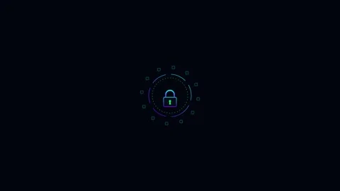 Digital padlock icon with a glowing gradient circular interface design Video stock 338310548